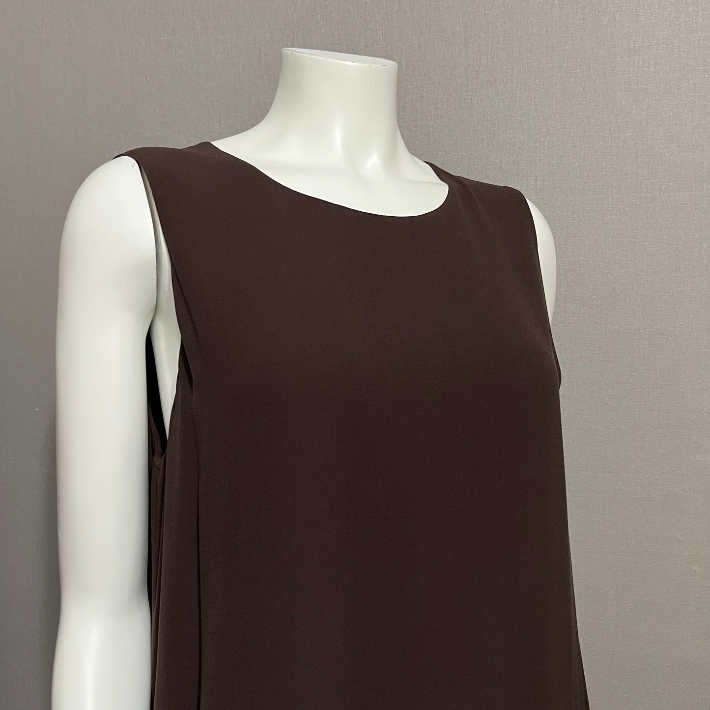 Eileen Fisher Chocolate Brown Overlay Shift Dress Sz-Large