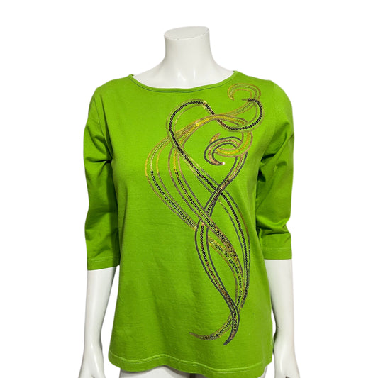 Bob Mackie Artsy Green 100% Cotton Shirt Sz-XS