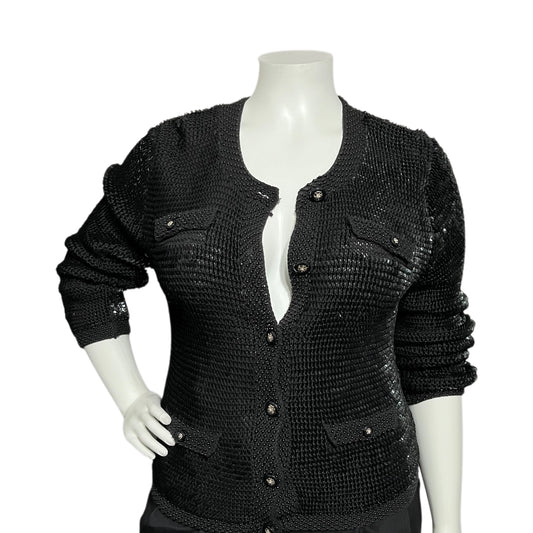 Vintage Gardy Black Sequin Chanel Like 100% Cotton Cardigan Sz-XL