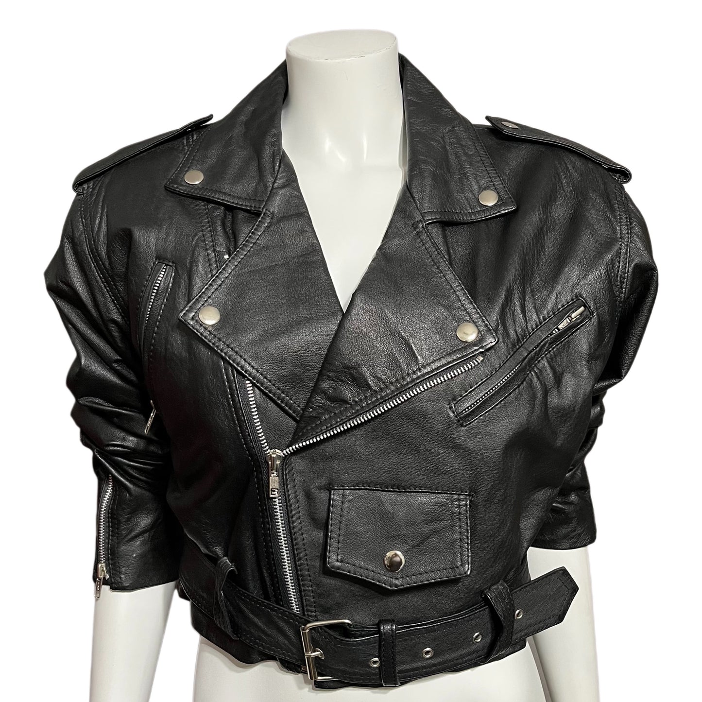 Wilson’s Black Leather Motorcycle Cropped Jacket Sz-Small