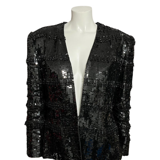 Nolan Miller Black Sequin Hanging Beaded Blazer Sz-16