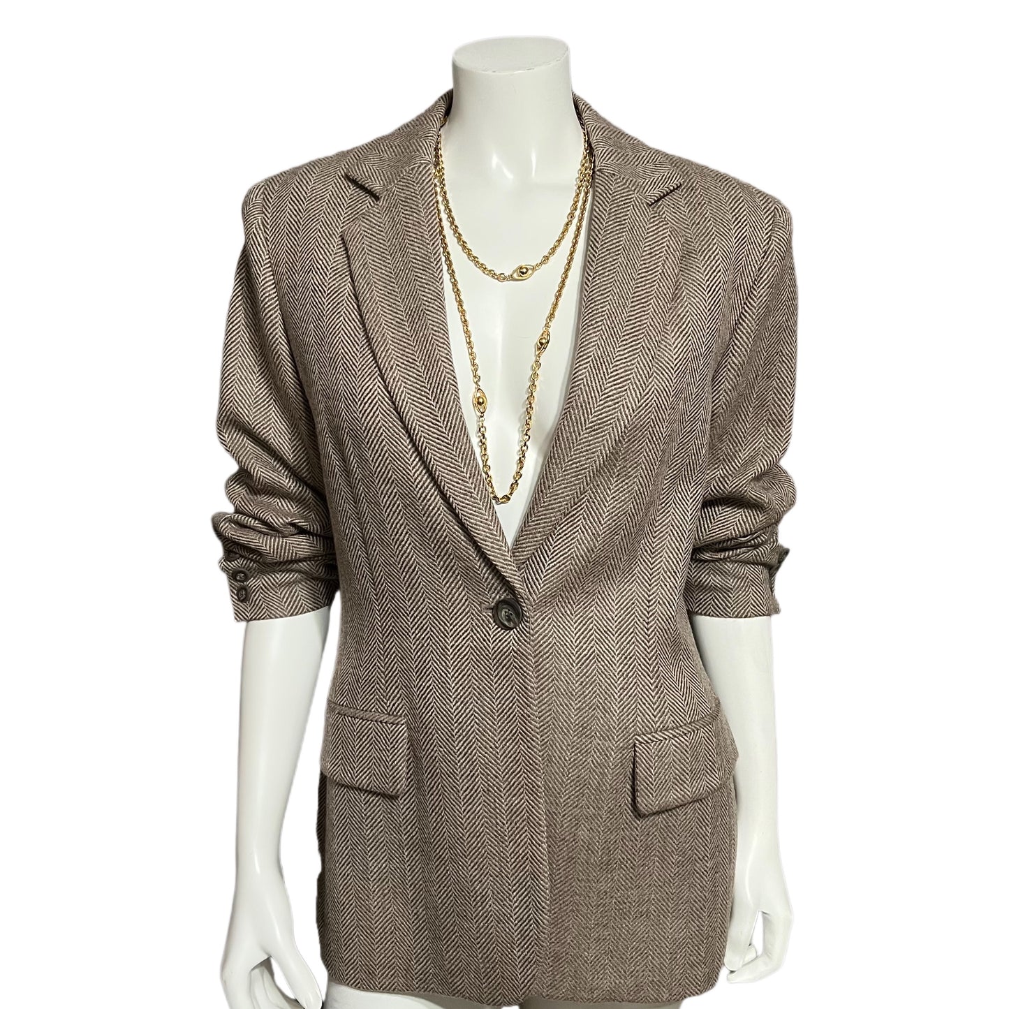 Vintage Jones New York 100% Lana Wool Herringbone Blazer Sz-10