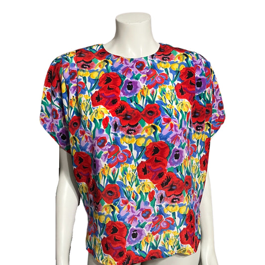 Vintage Tess Multicolored Bright Floral Blouse Sz-14