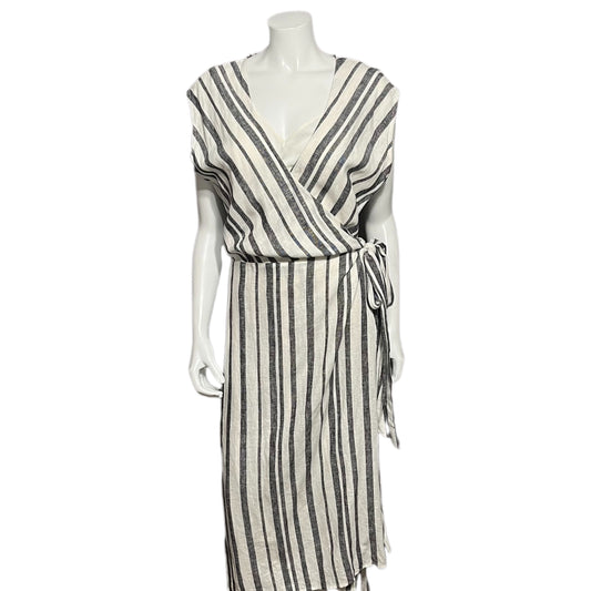 Evereve Cream | Gray Linen | Viscose Wrap Dress Sz-XL