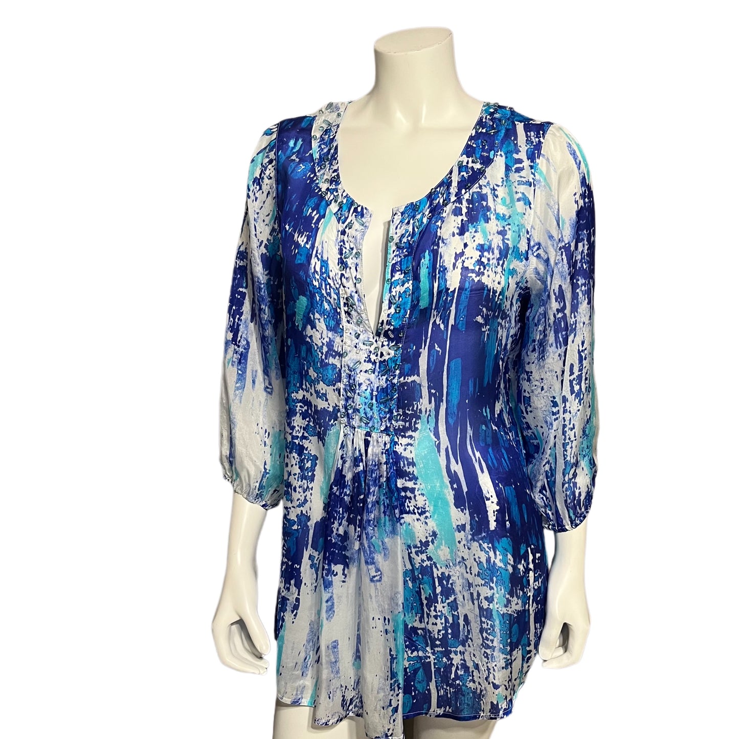 Soft Surroundings Silk Blue Tunic Blouse Sz-Large