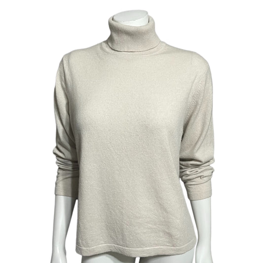 LL Bean 100% Cashmere Oatmeal Turtleneck Sweater Sz-Large