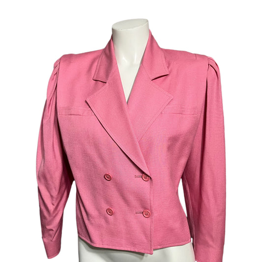 Harve Benard Light Pink 100% Viscose Double Breasted Cropped Jacket Sz-8 Petite