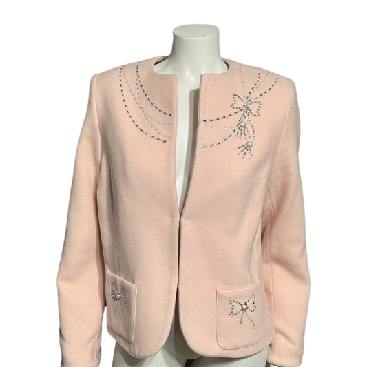 Vintage Fashionista Wool | Cashmere Blend Pink Pearl Blazer Sz-Large