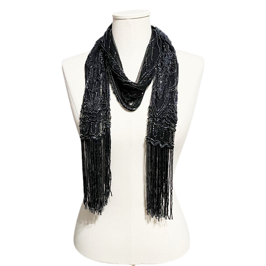 Black & Silver Mesh Beaded Shawl | Scarf