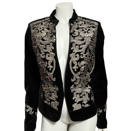 WHBM Black Velvet Gold Embroidery Blazer Size-12