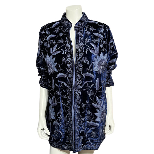 Soft Surroundings Navy Floral Velvet Blazer Sz-PL