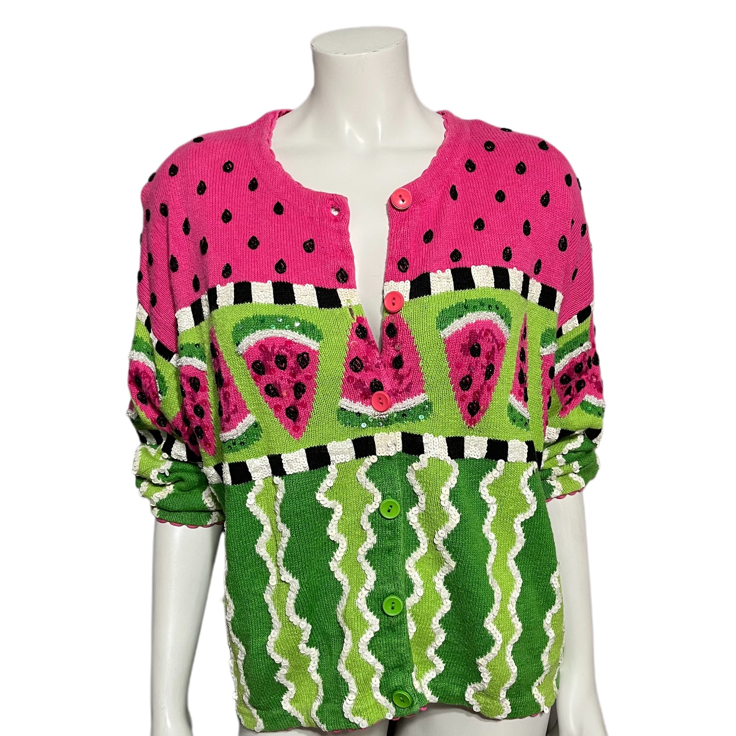 Vintage Pink Green Watermelon Sequin Sweater