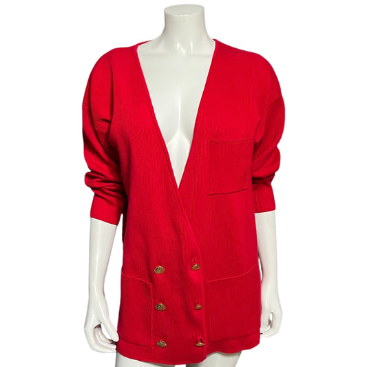 Vintage Agenda 100% Cotton Red Nautical Gold Button Cardigan Sz-Medium