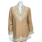 Soft Surroundings Brown With White Embroidered Linen Cotton Tunic Sz-Medium