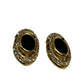 Vintage Black With Gold Rhinestone Oval Clip On Earrings