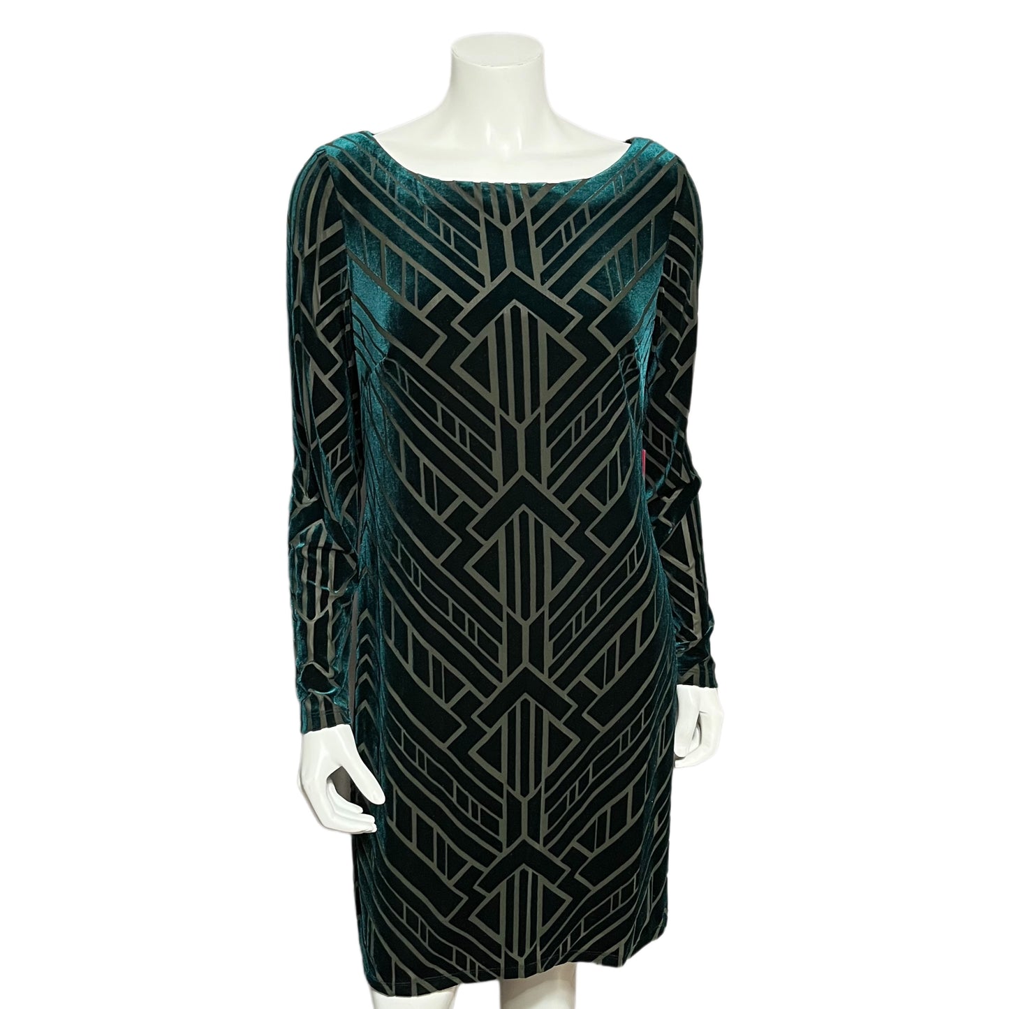 Vince Camuto Green Burnout Velour Long Sleeve Dress Sz-14