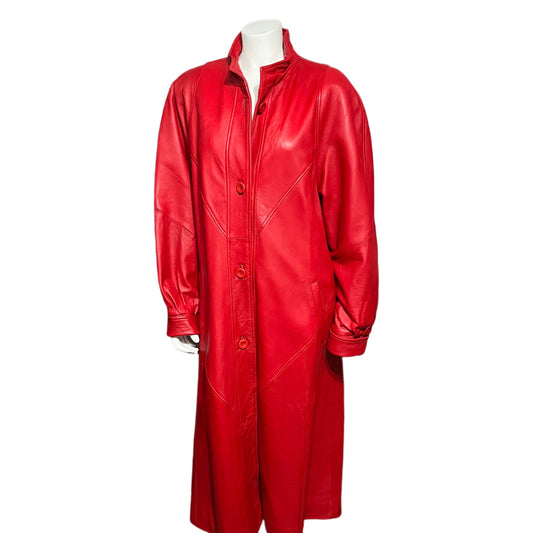 Neiman Marcus Red 100% Genuine Leather Longline Jacket Sz-Large