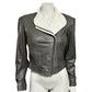 Vintage Speciale Mode Gray Asymmetrical Zip Cropped Leather Jacket Sz-Small