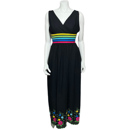 Urnichon Vintage Black Cotton Floral Rainbow Color Dress Sz-XS #41