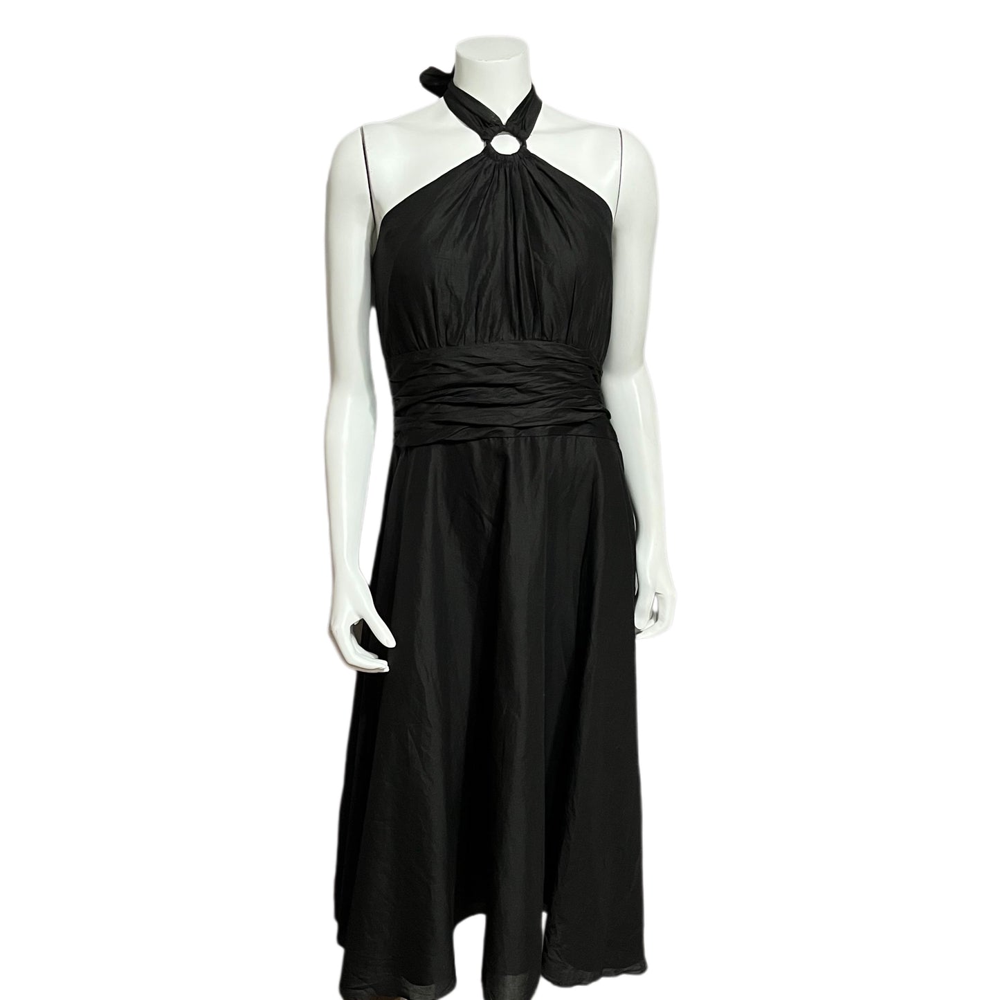 White House Black Market Black Cotton Halter Flowy Dress Sz-12 #37