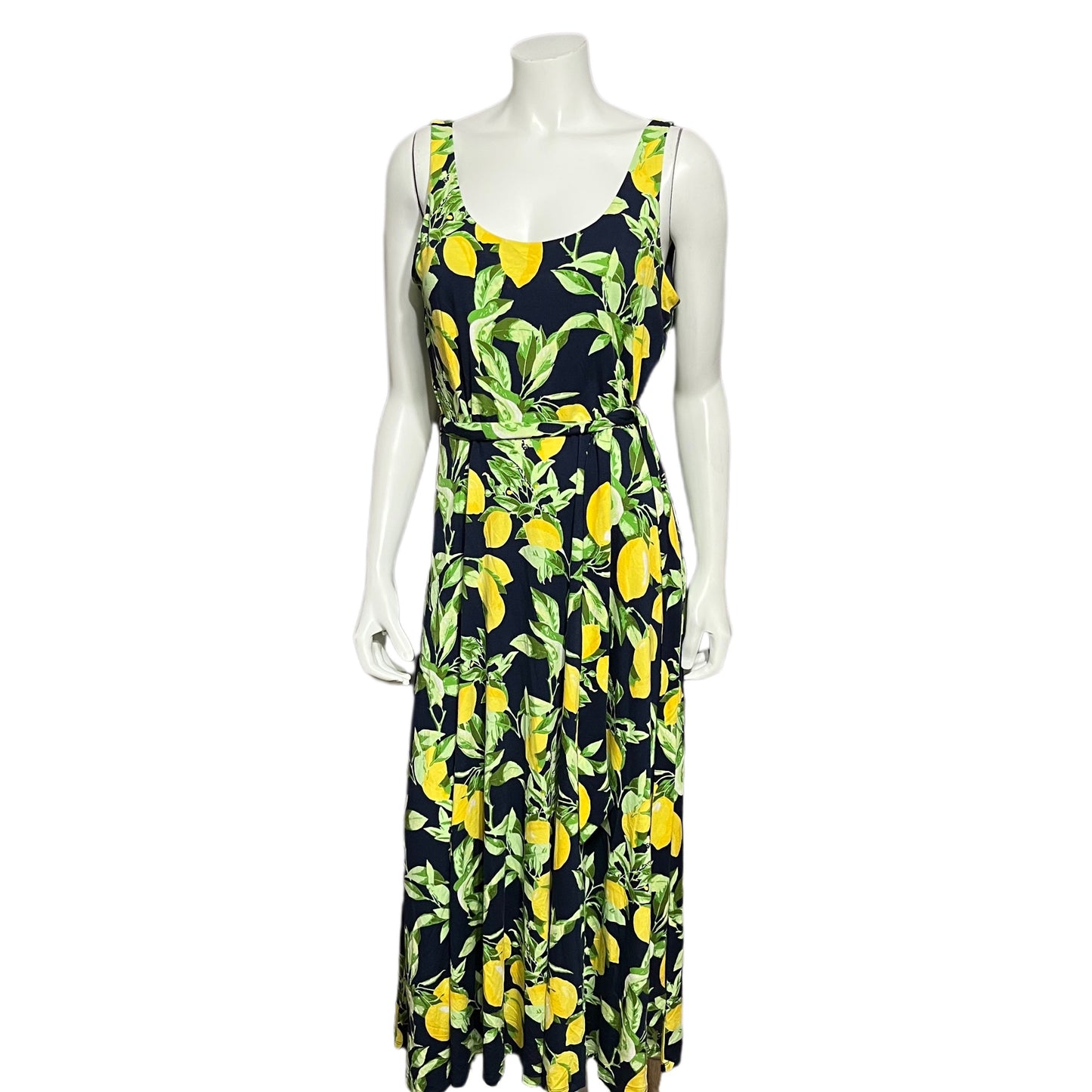 Loft Navy Lemon Print Maxi Dress Sz-Medium