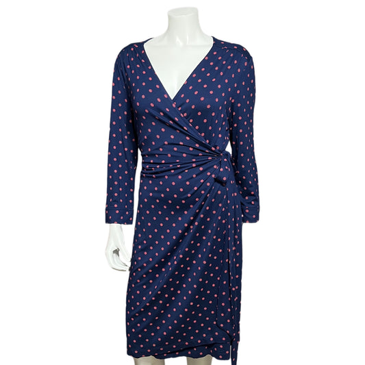 Lands End Navy Floral Print Wrap Dress Sz-14/16 #45