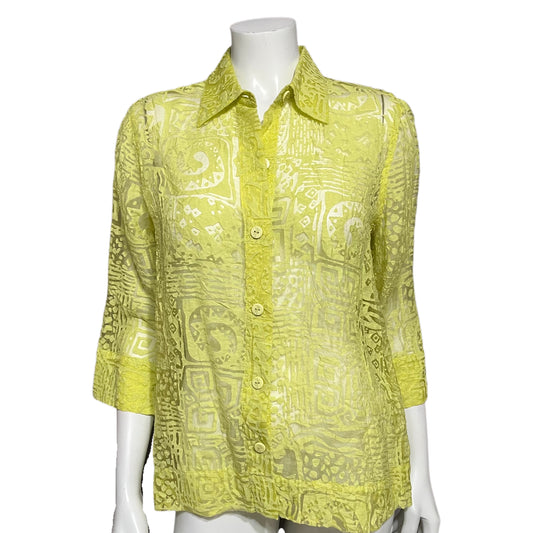 Chartreuse Textured Sheer Button Up Shirt Sz-Small/ Medium #46