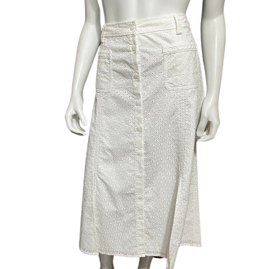 White Etcetera 100% Cotton Eyelet With Split Midi Skirt Sz-Small/Medium