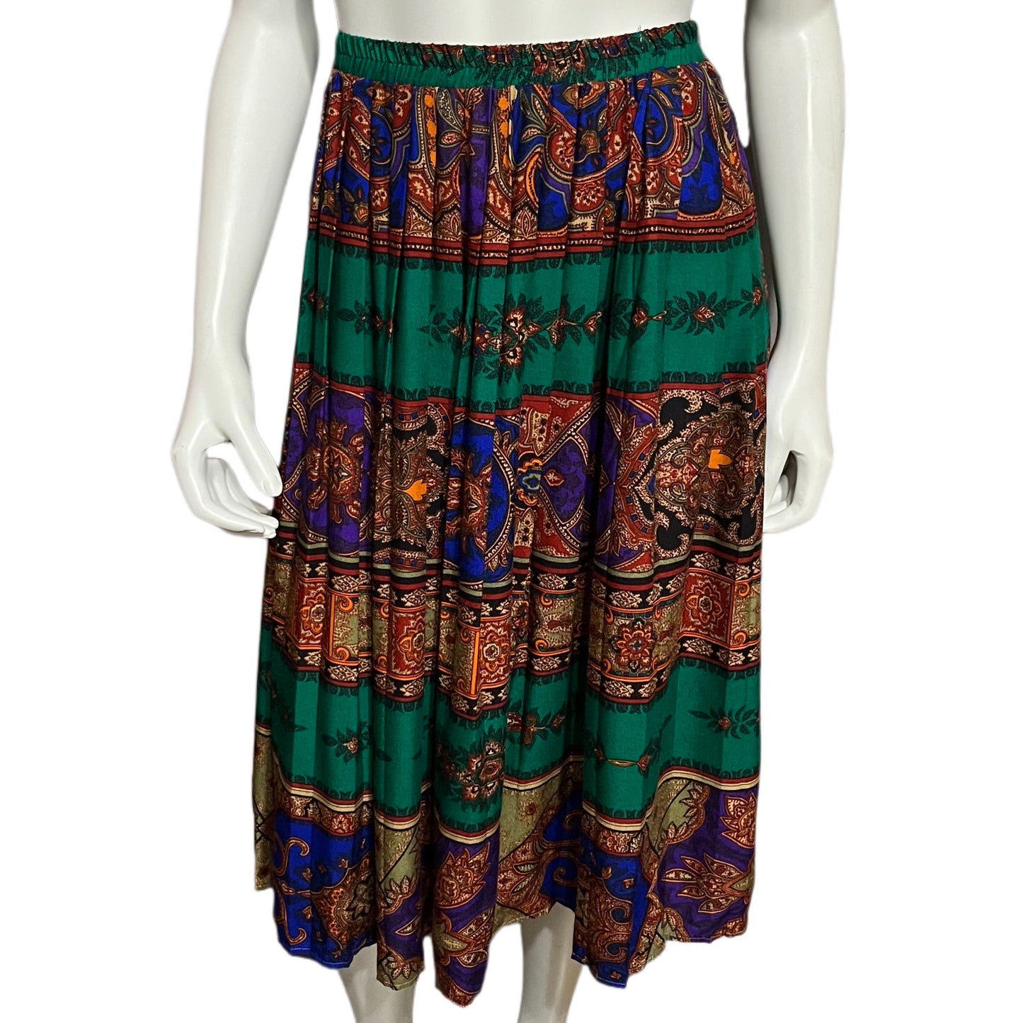 Vintage Jewel Tone Printed MIDI Skirt Sz-14