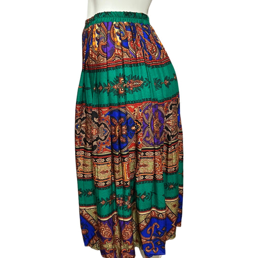 Vintage Jewel Tone Printed MIDI Skirt Sz-14