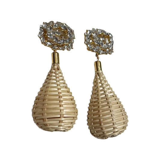 Gold With Basketweave Dangle Earrings