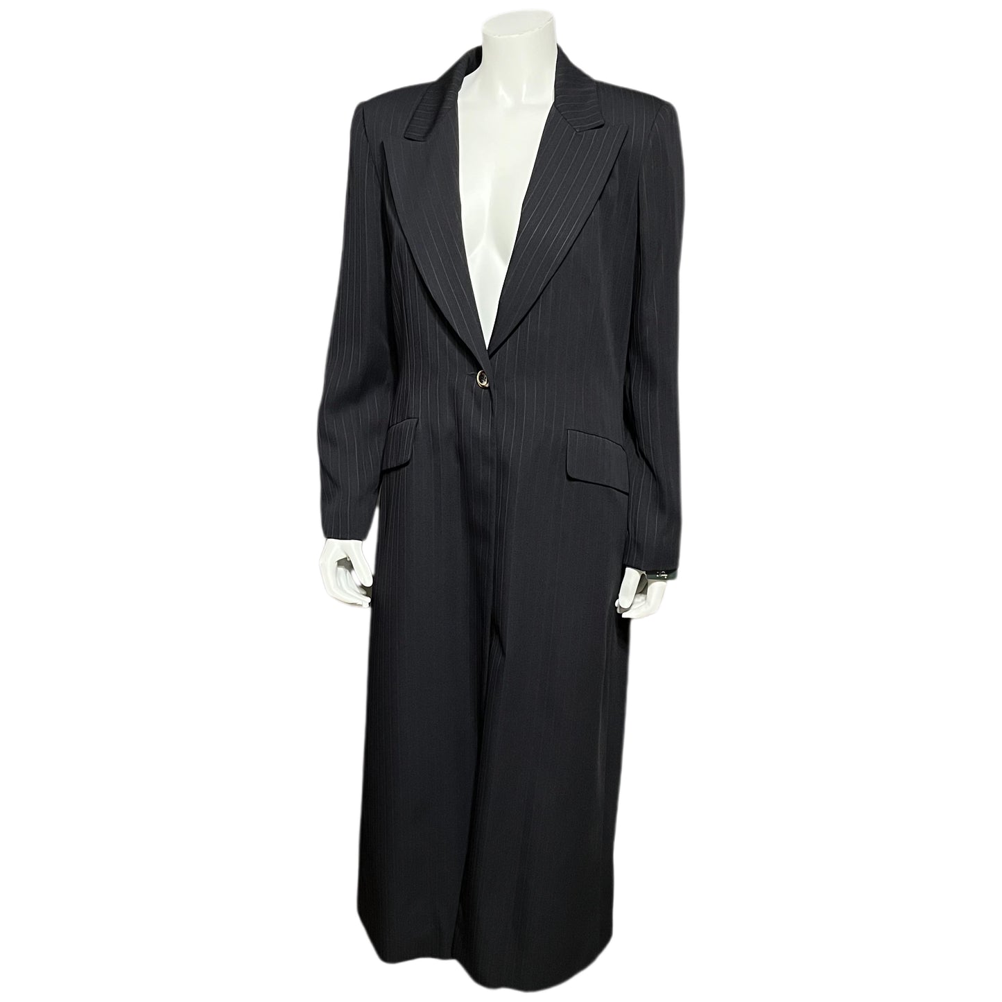 Harve Benard Black Pinstripe Duster Jacket Sz-14