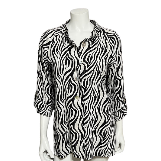 Talie Black Zebra Print Linen  / Viscose Shirt Sz-Medium