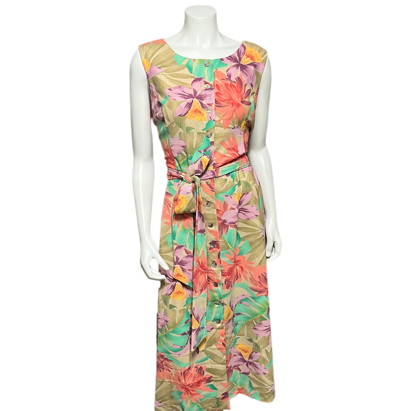 Coldwater Creek Tan Floral Pastel Dress Sz-16P