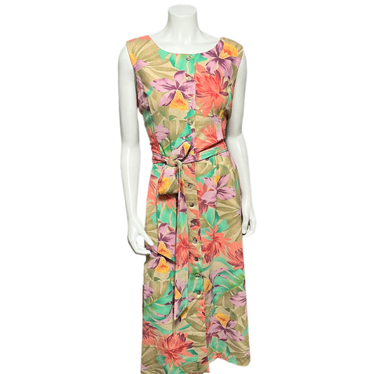 Coldwater Creek Tan Floral Pastel Dress Sz-16P