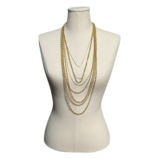 Multilayer Gold Tone 8 Strand Long Bib Chain Necklace