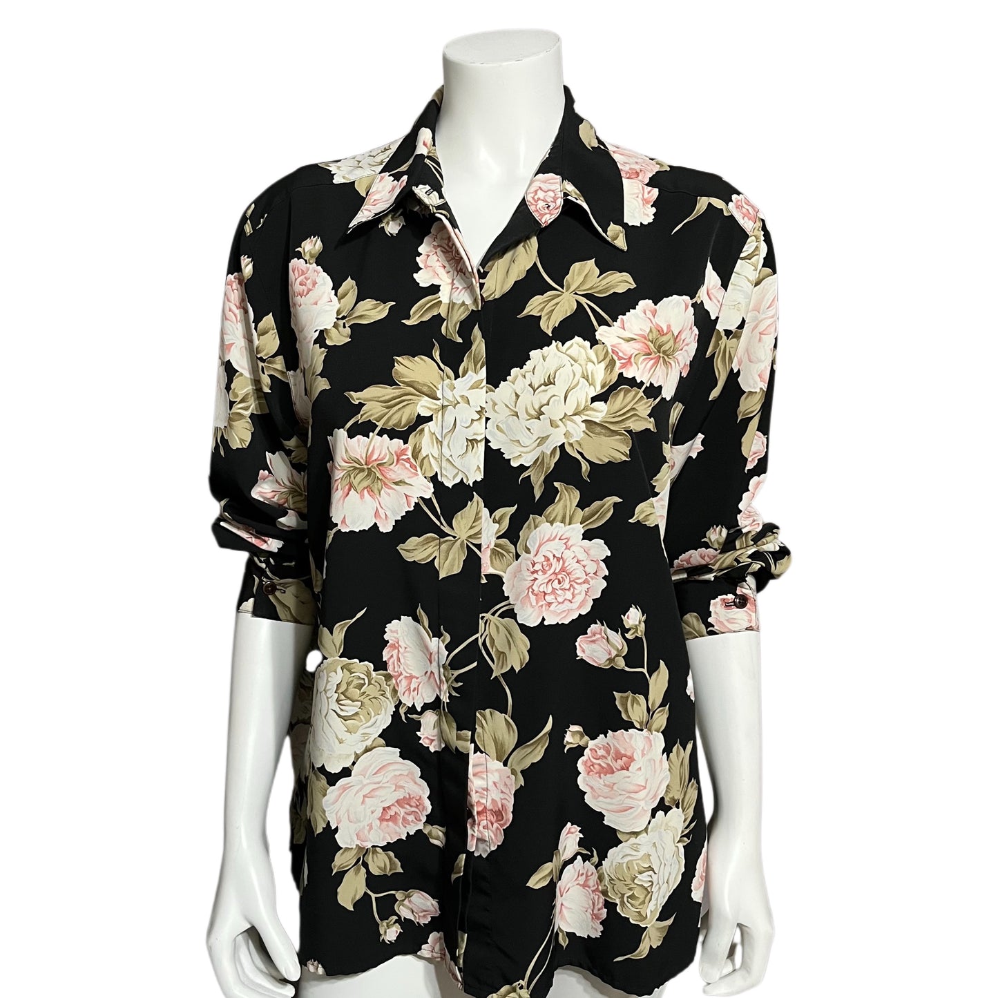 Alfred Dunner Black Floral Button Front Blouse Sz-18