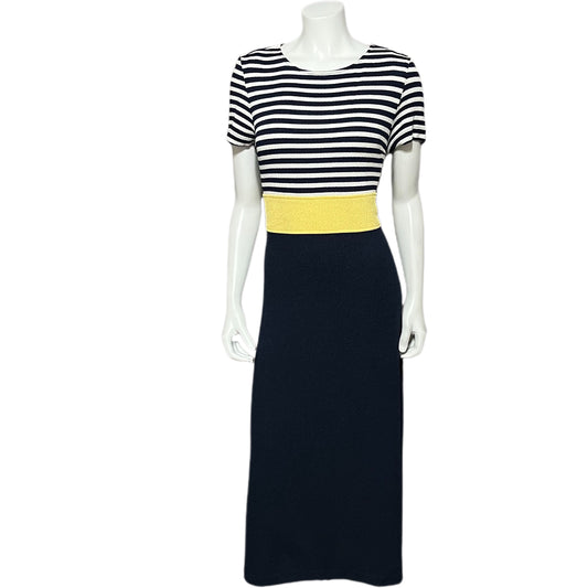 Coldwater Creek Navy & Stripe Yellow Maxi Dress Sz-12