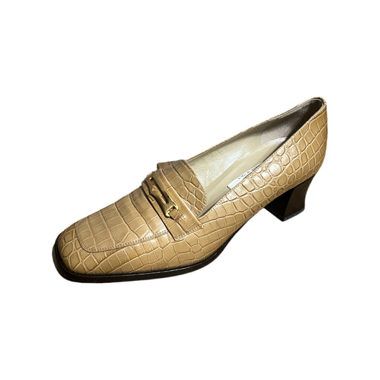 Talbots Tan Leather Textured Loafers Sz-8 1/2