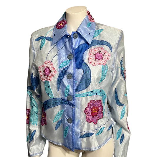 Bala Bala Light Blue Embroidered Floral Lightweight Jacket Sz-Large