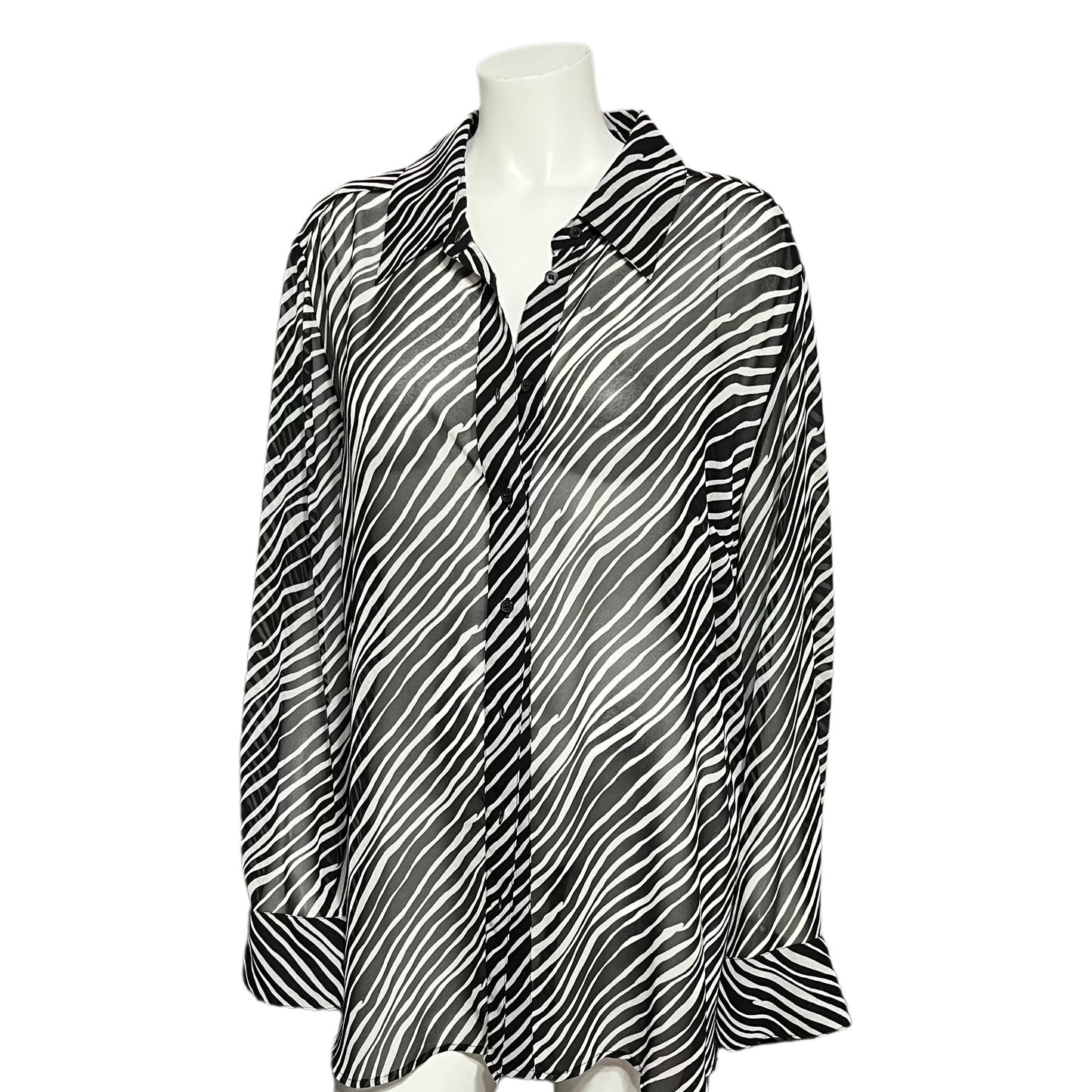 Lane Bryant Black White Sheer Zebra Striped Blouse Sz-22/24