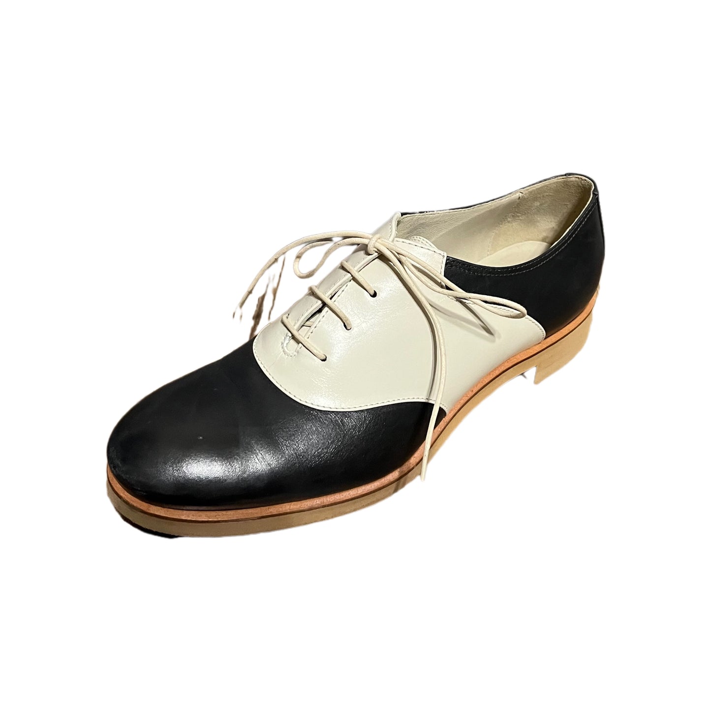 Giorgio Armani Black & Cream Leather Oxford Saddle Lace Up Shoes Sz-7 or EU -37