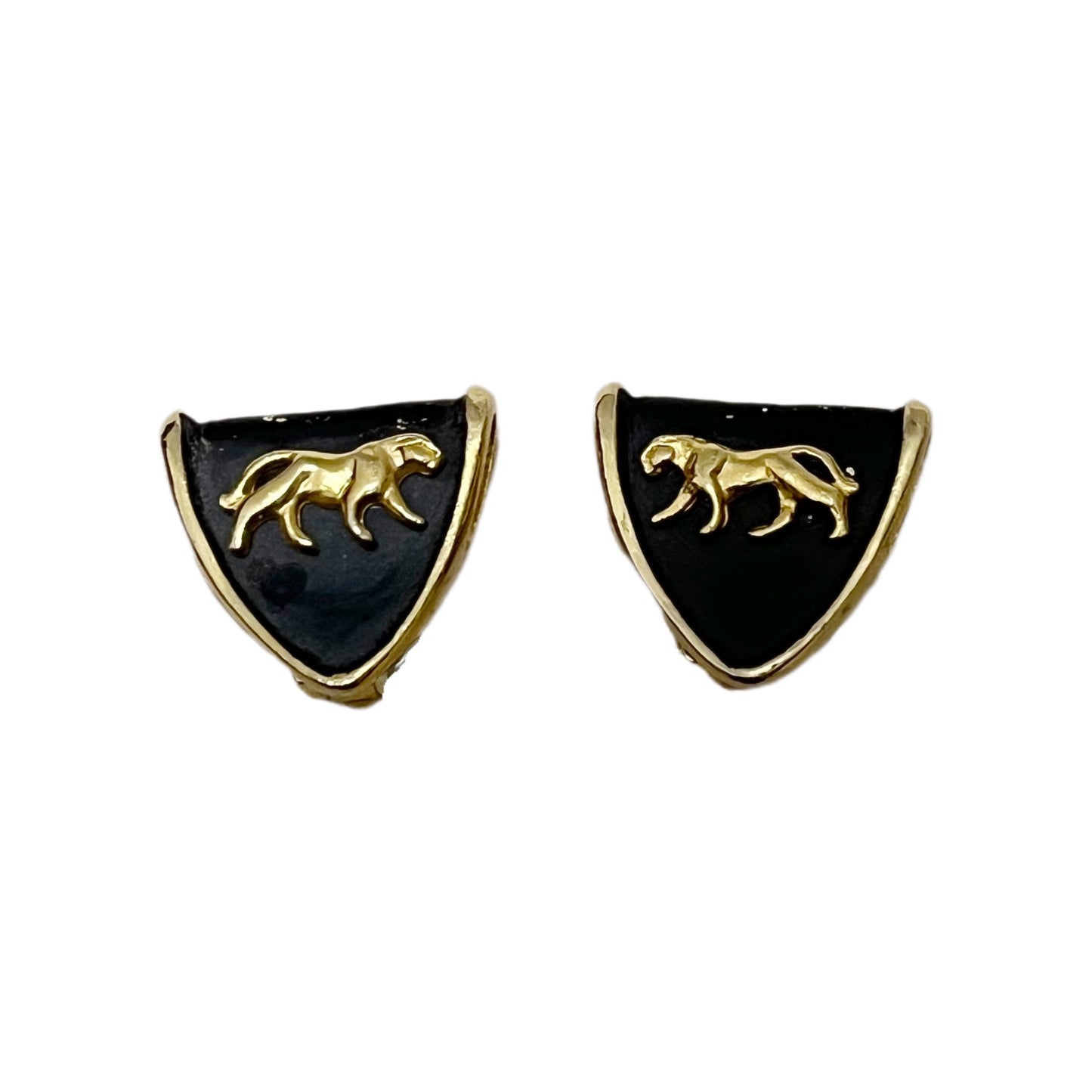 Black With Gold Trim Gold Panther Clip On Earrings