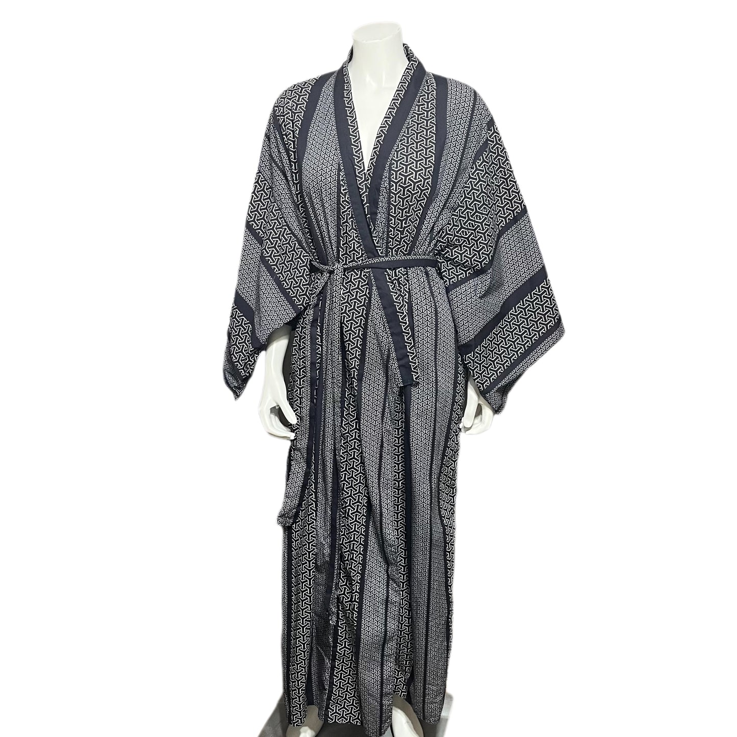 Black or Navy White Geometric Pattern Cotton Kimono Sz-XL