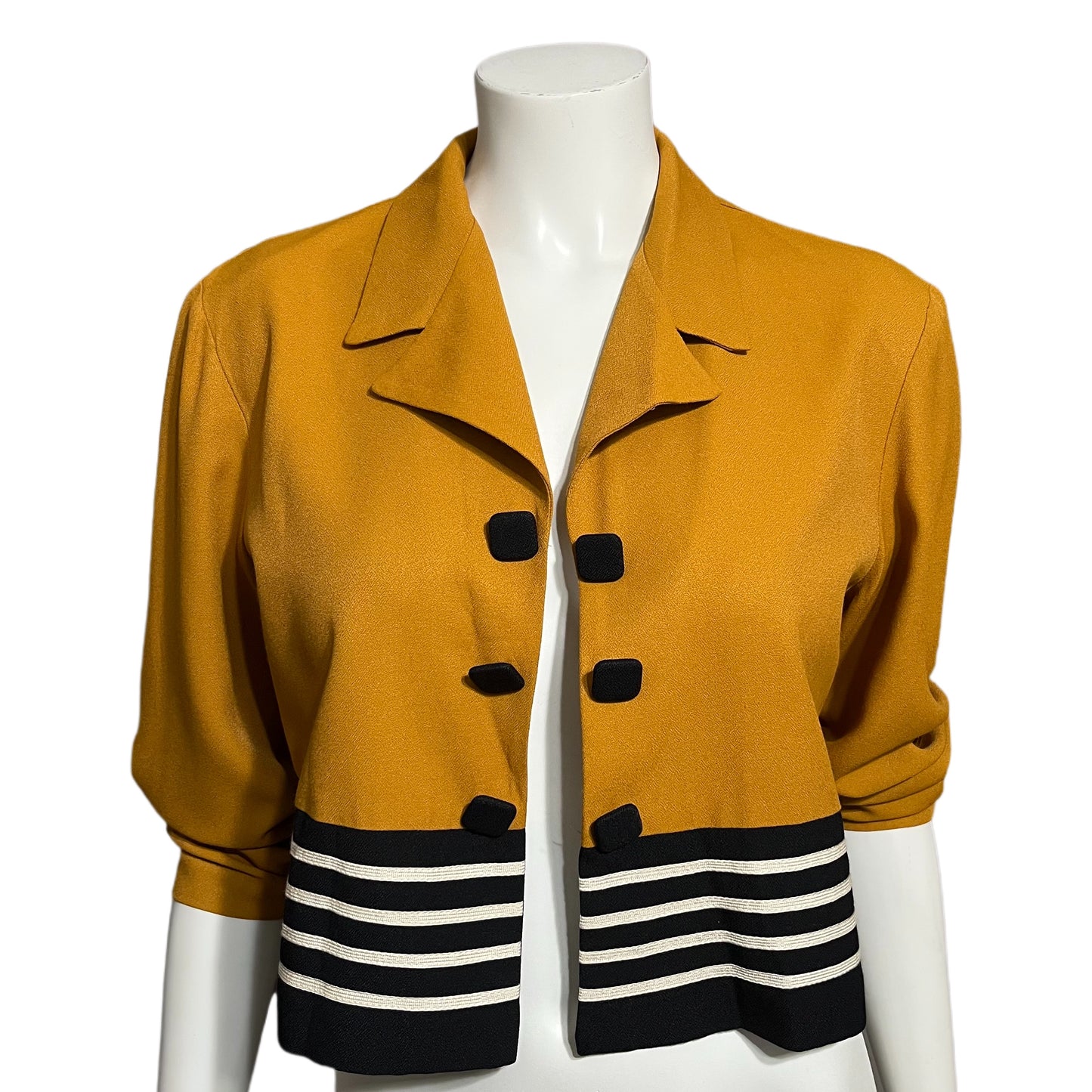 Vintage Gantos Mustard & Stripe Cropped Lightweight Blazer Sz-8