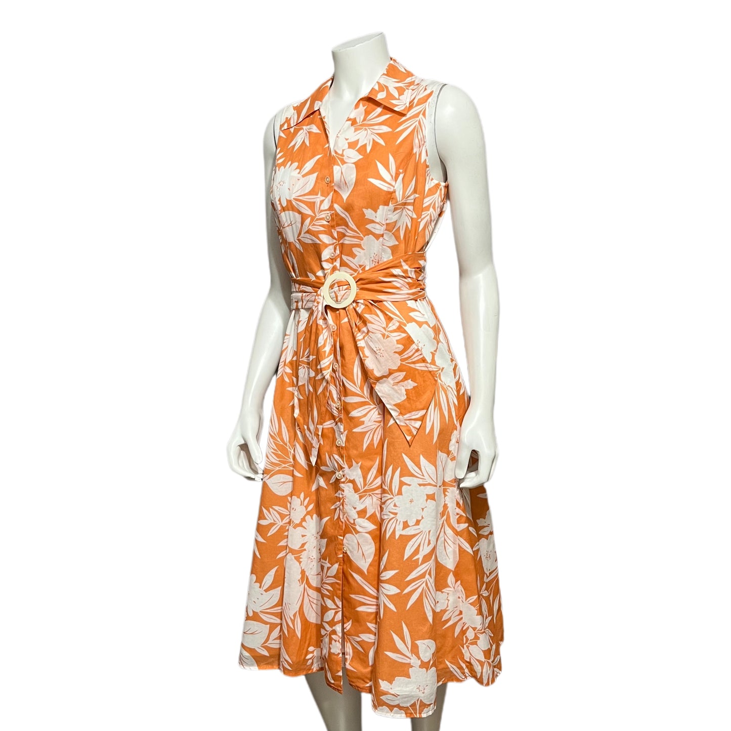 Jones New York Orange Floral Cotton Dress Sz-6