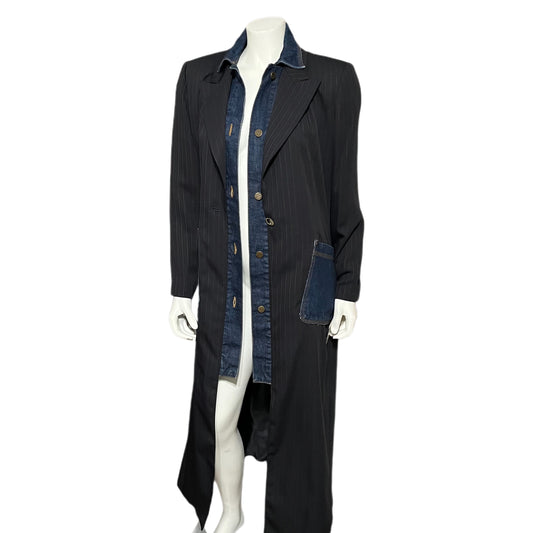 Upcycle Stripe Denim Streetwear Duster Jacket Sz-14