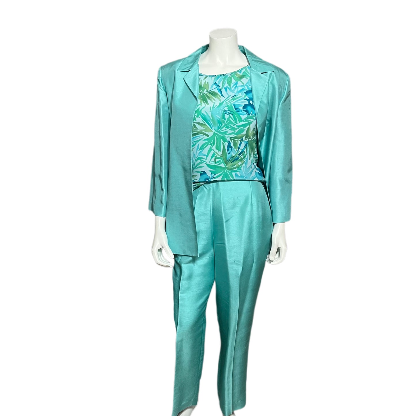 Adrianna Papell Silk Turquoise Pants 3 Pc Set Sz-12