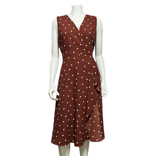 Ann Taylor Brown Polka Dot Dress Sz-8