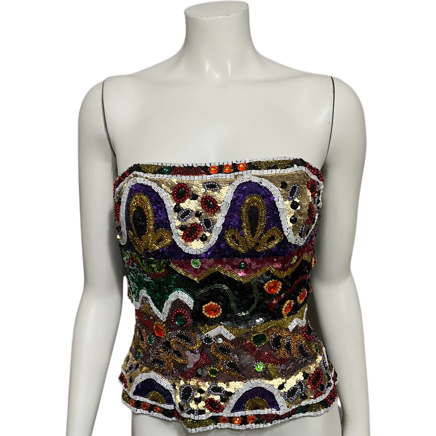 Oleg Cassini Jewel Beaded Multicolored Corset Top Sz-M